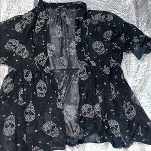 Torrid Black Sheer Skull kimono cover up